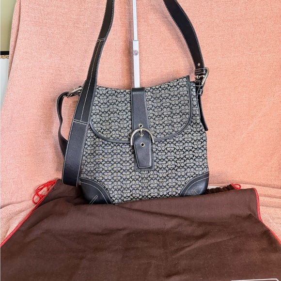 COACH Soho Signature Gray Black Jacquard bag & Silver Buckle